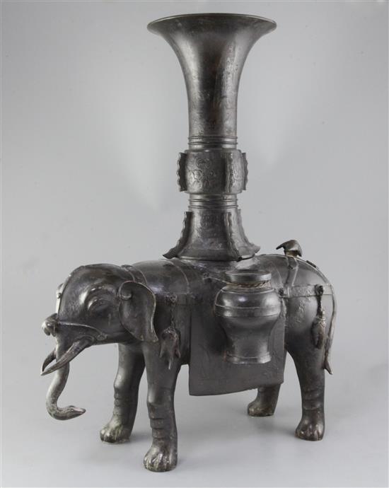 A massive Chinese bronze elephant-form censer, Ming dynasty, height 65cm length 50cm